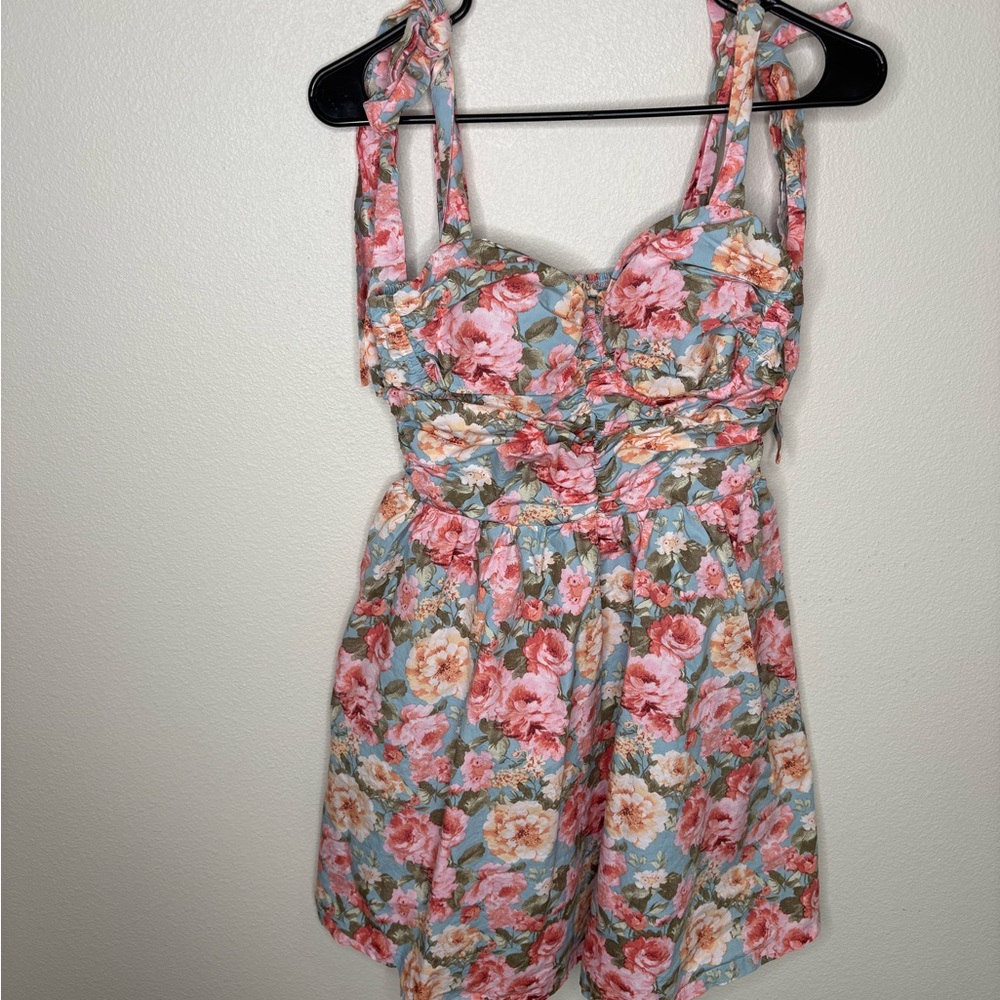 Francesca’s Floral Tie Shoulder Fit and Flair Dress